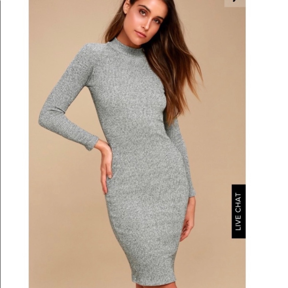 Lulus I Mist You Heather Grey Midi Sweater Dress M